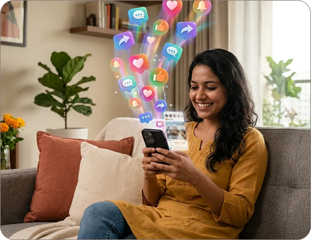 People reviewing social content on a phone