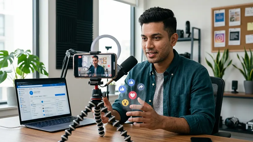 Creator filming a video blog at home