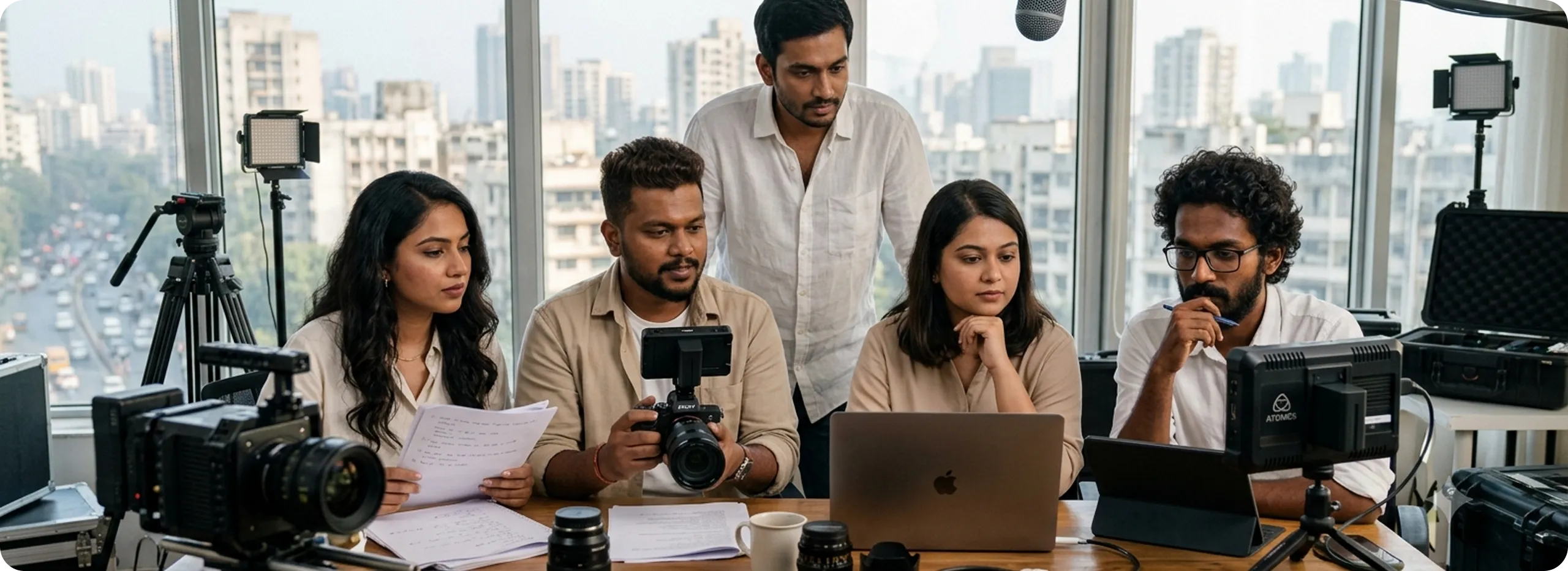 Creative team collaborating on a campaign in studio