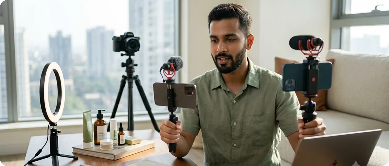 Micro influencer filming workout content